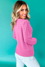 Sea Green Trendy Pattern Knit Ribbed Cuffs Crew Neck Sweater