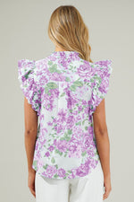 Green Floral Print Ruffle Sleeve Frilly Button Up Shirt