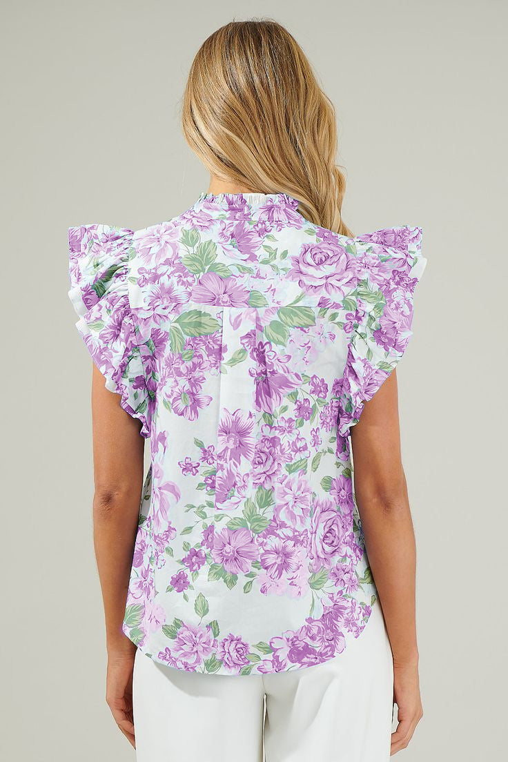 Green Floral Print Ruffle Sleeve Frilly Button Up Shirt