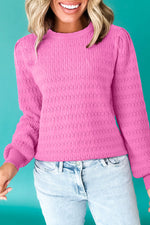 Sea Green Trendy Pattern Knit Ribbed Cuffs Crew Neck Sweater