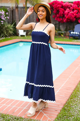 Bold & Sassy Navy Ric Rac Maxi Dress