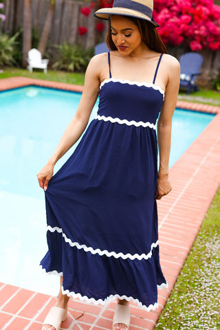 Bold & Sassy Navy Ric Rac Maxi Dress