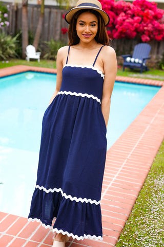 Bold & Sassy Navy Ric Rac Maxi Dress