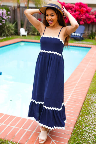 Bold & Sassy Navy Ric Rac Maxi Dress
