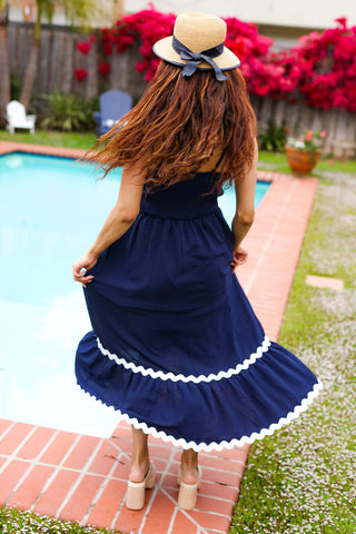 Bold & Sassy Navy Ric Rac Maxi Dress