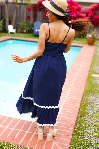 Bold & Sassy Navy Ric Rac Maxi Dress