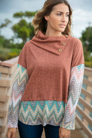 Two Tone Brush Turtleneck Top
