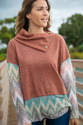 Two Tone Brush Turtleneck Top