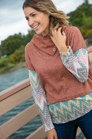 Two Tone Brush Turtleneck Top