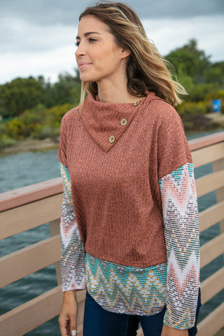 Two Tone Brush Turtleneck Top