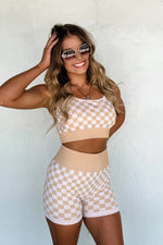 PREORDER- CHECKER BRA & BIKER SHORT SET