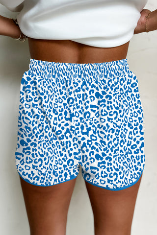 Pink Leopard Elastic Waist Lace up Contrast Trim Casual Shorts