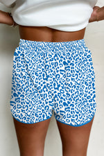Pink Leopard Elastic Waist Lace up Contrast Trim Casual Shorts