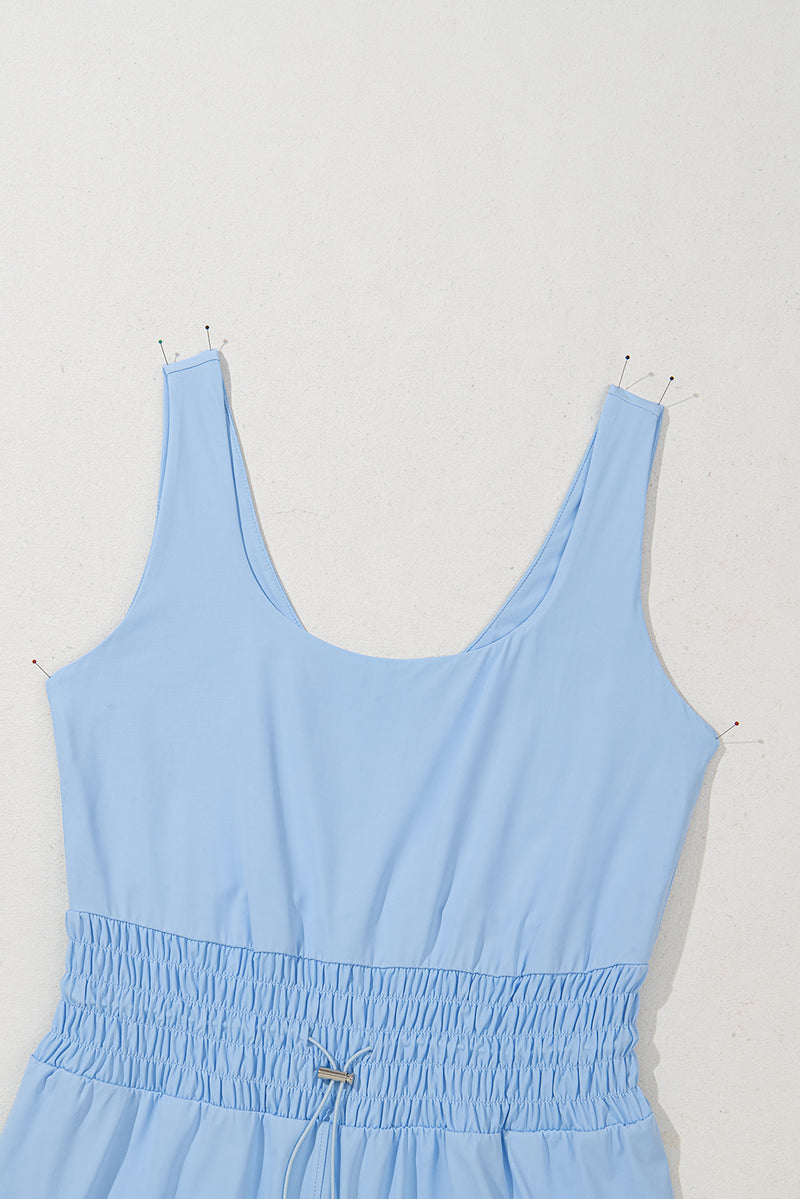 Myosotis Plain Sleeveless Loop Drawstring Cinched Waist Romper