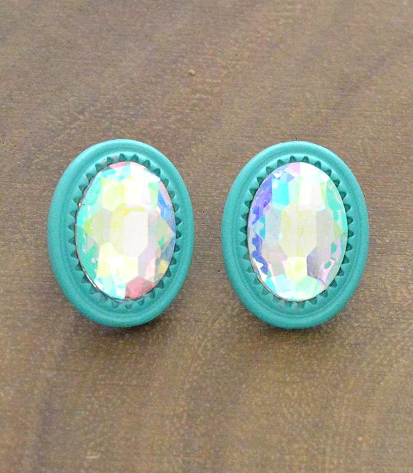 Teal AB Oval Earring Stud