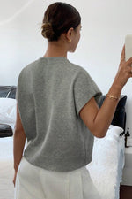 High Flower Pattern Ribbed Trim Short Sleeve Boxy Sweater