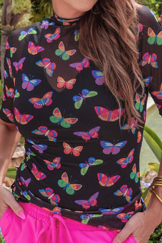 PREORDER- Kora Short Sleeve Mesh Top- Butterfly Effect