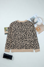 Black Leopard Drop Shoulder Chunky Knitted Cardigan Sweater