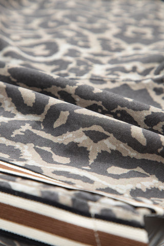 Multicolour Leopard Pattern Striped Detail Drawstring Denim Shorts