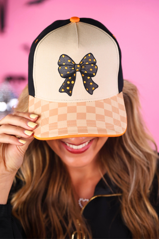 PREORDER- Spooky Sweet Checkered Bow Hat