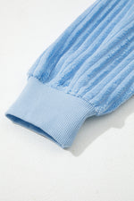 Beau Blue Sequin Nutcracker Textured Sleeve Patchwork Color Block Sweatshirt