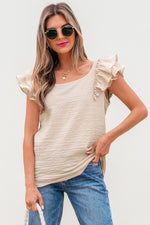 Beau Blue Textured Bow Knot Frilled Butterfly Sleeve Blouse