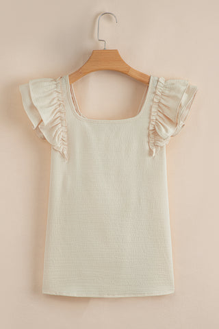Beau Blue Textured Bow Knot Frilled Butterfly Sleeve Blouse