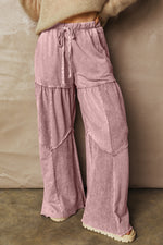 Vineyard Green Mineral Wash Tiered Wide Leg Patchwork Drawstring Pants