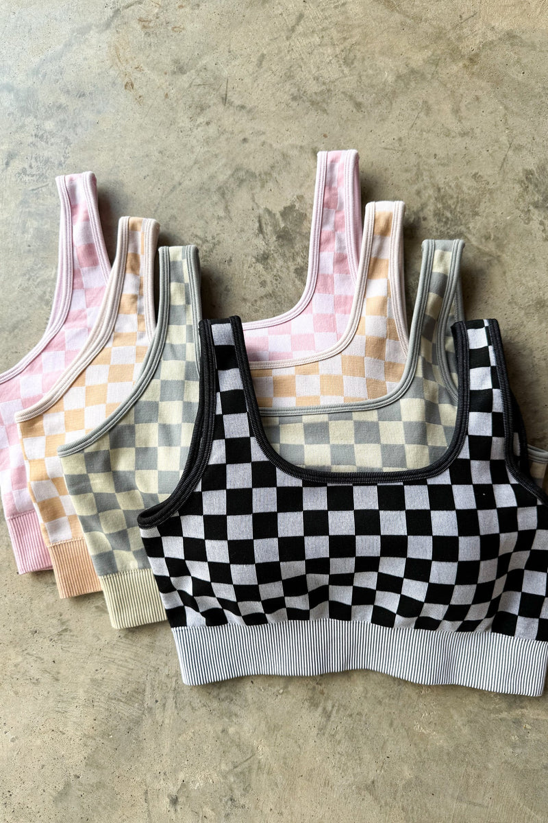 PREORDER- CHECKER BRA & BIKER SHORT SET