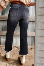 Sail Blue Mineral Wash Raw Hem High Waist Flared Jeans