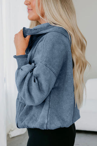 Canton Half Zip Kangaroo Pocket Mineral Wash Baggy Hoodie