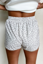 Pink Leopard Elastic Waist Lace up Contrast Trim Casual Shorts