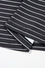 Black Stripe Ruffled Short Sleeve Crew Neck T Shirt Shift Mini Dress