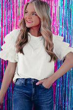 Dark Green Tulle Ruffle Sleeve Blouse