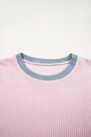 Light Pink Colorblock Corded Short Sleeve Boxy Top and Shorts Set