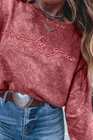 DUNE saved by grace Letter Embroidery Mineral Wash Loose Sweatshirt