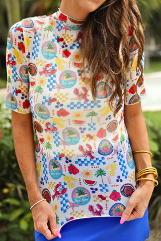 PREORDER- Kora Short Sleeve Mesh Top- Amalfi Mood