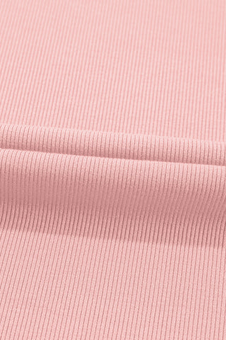 Bright Pink Ribbed Pearl Beaded Puff Sleeve Top
