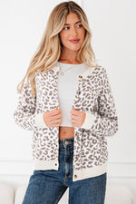 Black Leopard Drop Shoulder Chunky Knitted Cardigan Sweater