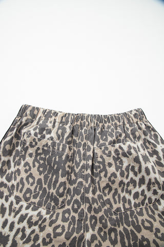 Multicolour Leopard Pattern Striped Detail Drawstring Denim Shorts