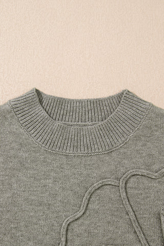 High Flower Pattern Ribbed Trim Short Sleeve Boxy Sweater
