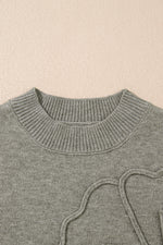 High Flower Pattern Ribbed Trim Short Sleeve Boxy Sweater