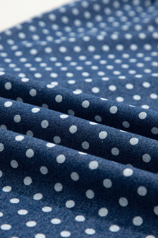 Sky Blue Polka Dot Print Button Pleated Detail Wide Leg Jeans