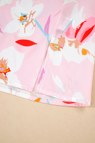 Multicolour Contrast Floral Patchwork Notched Neck Flutter Sleeve Blouse