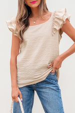 Beau Blue Textured Bow Knot Frilled Butterfly Sleeve Blouse