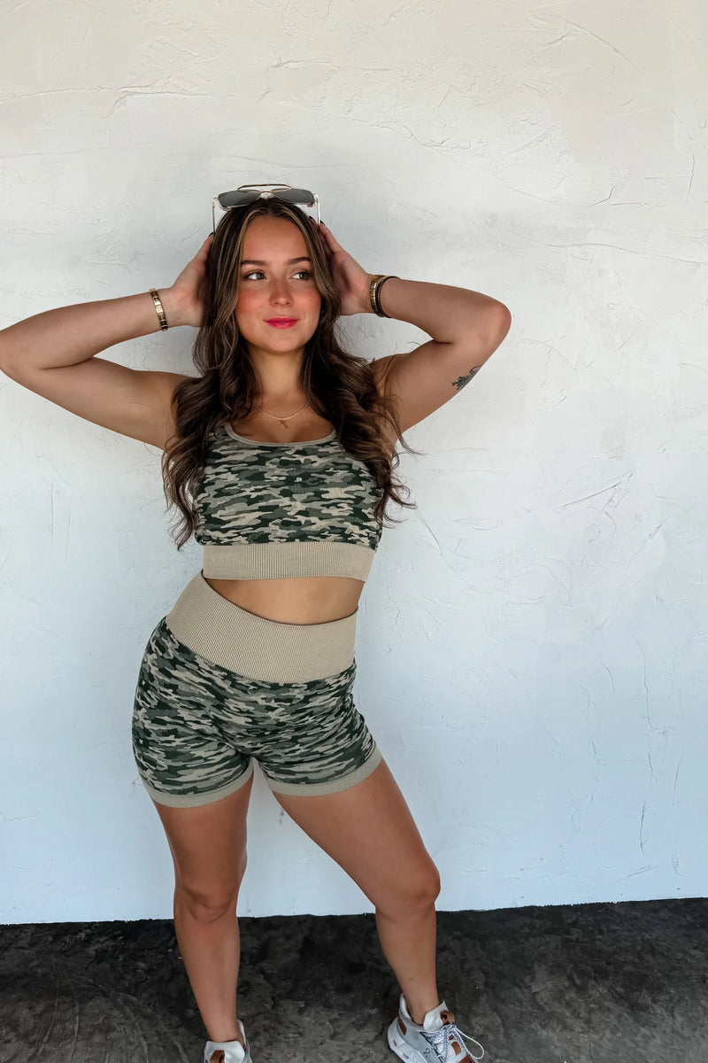 PREORDER- CAMO BRA & BIKER SHORT SET