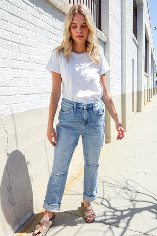 Judy Blue High-Rise Boyfriend Cuffed Hem Star Pocket Jeans