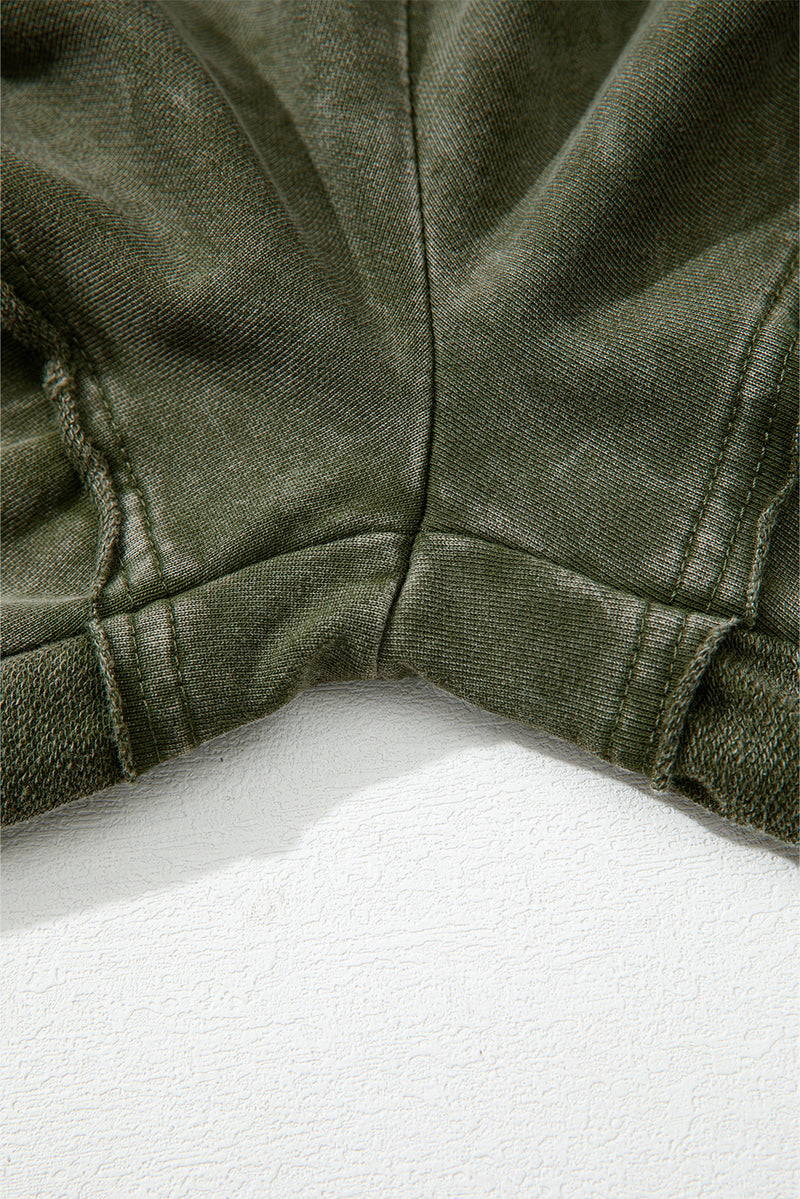 Vineyard Green Mineral Wash Tiered Wide Leg Patchwork Drawstring Pants