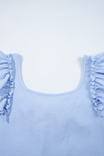 Beau Blue Textured Bow Knot Frilled Butterfly Sleeve Blouse