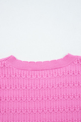 Sea Green Trendy Pattern Knit Ribbed Cuffs Crew Neck Sweater
